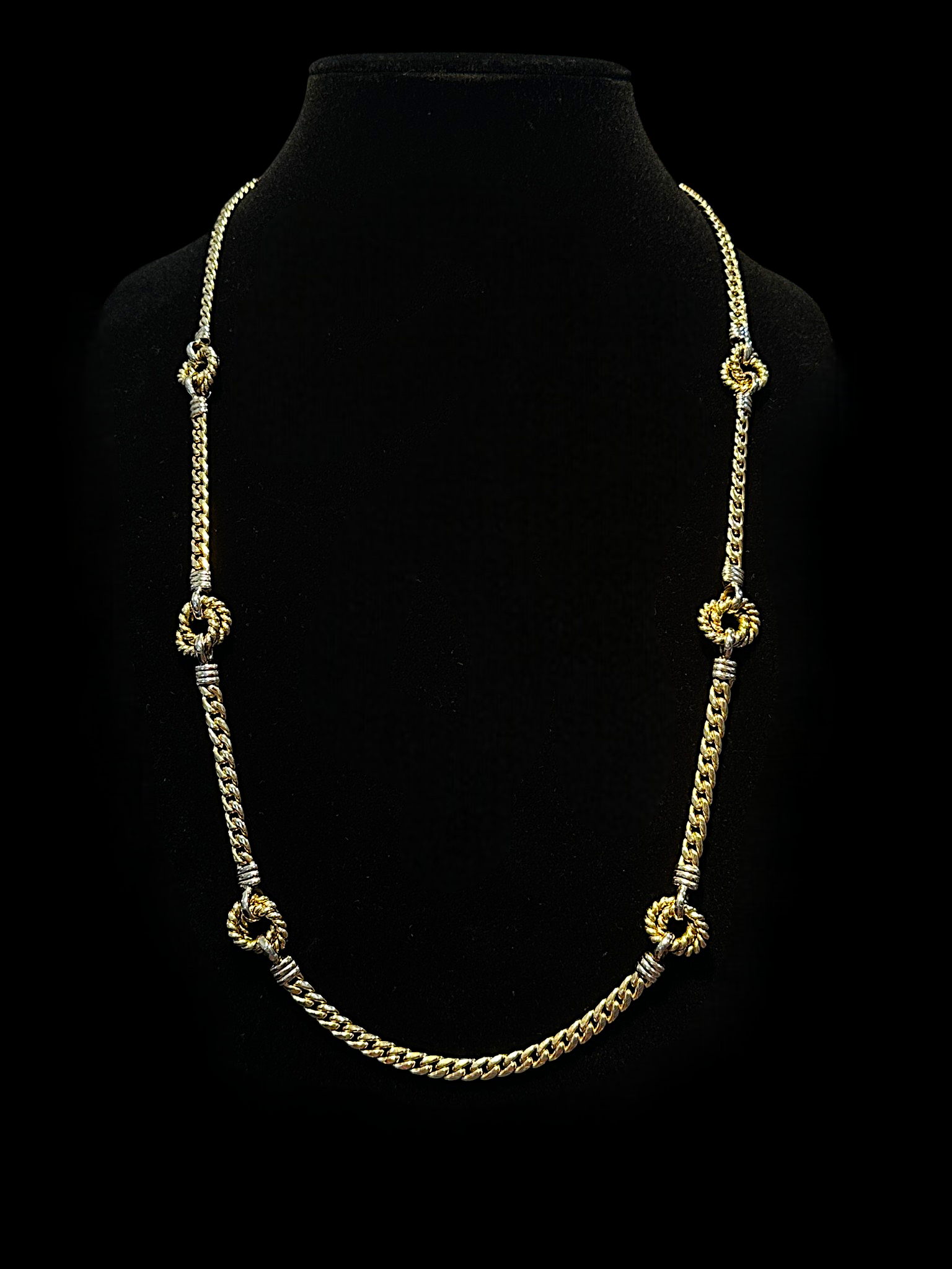 Italian 14K two-tone Cuban link and ring station necklace